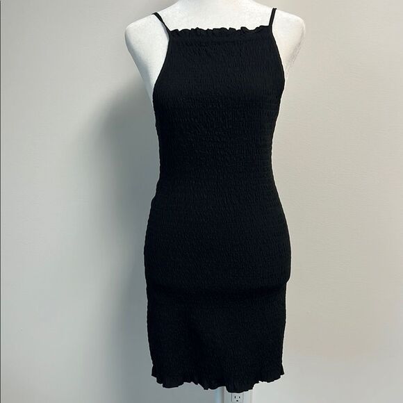 Free People Lyla Smocked Bodycon Mini Dress Black S NWT - Picture 1 of 6